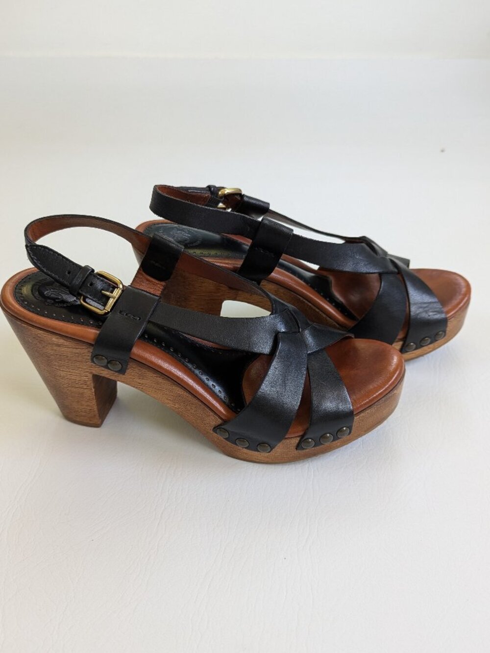 Johnston & Murphy Justine Leather And Wooden Sandals Size 8